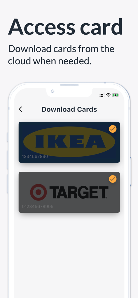 Digital wallet interface for downloading IKEA and Target loyalty cards from the cloud