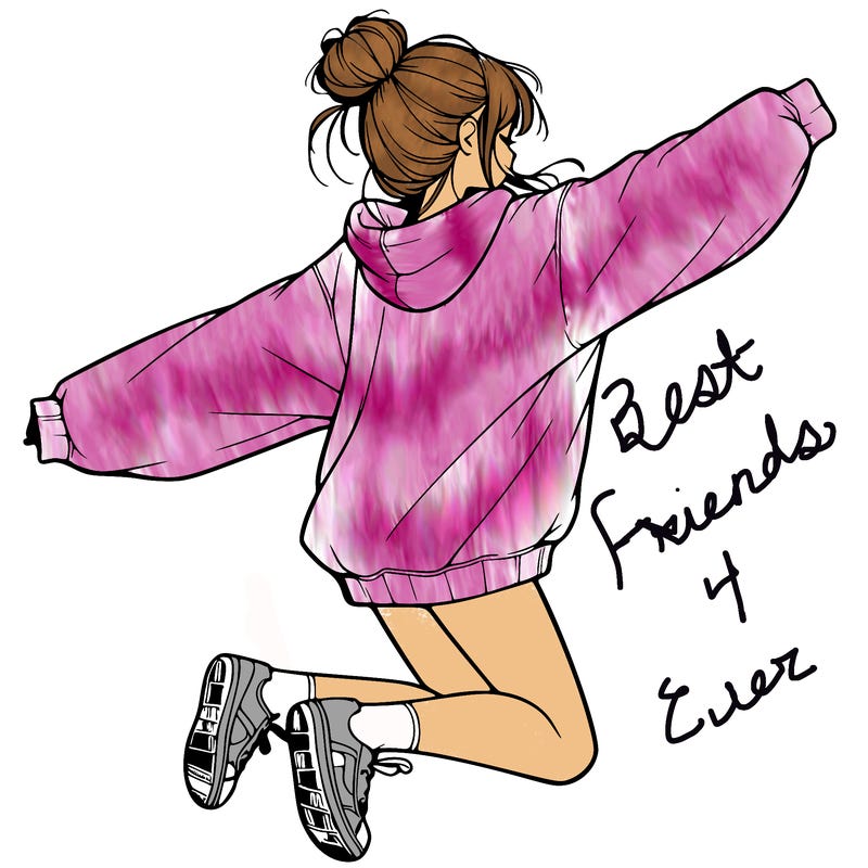 realistic girl jumping with a bun and oversized sweatshirt