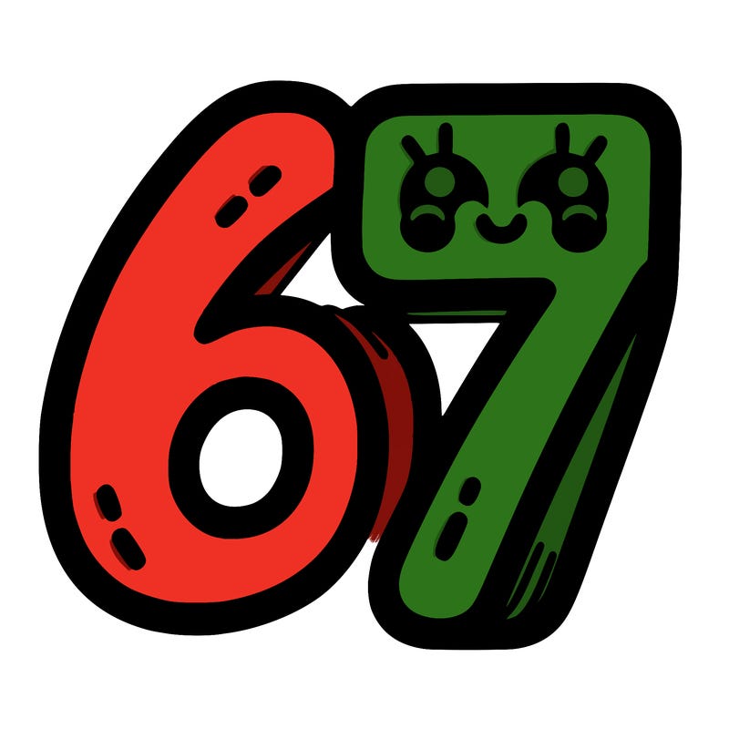 the numbers 67