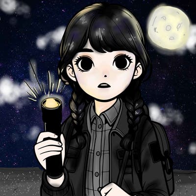 realistic girl with flashlight