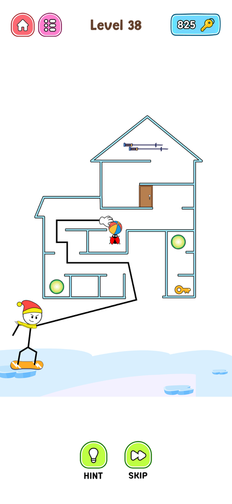 Thief Challenge: Swipe & Steal - A stickman thief stretching his long arm through a house maze to steal a ball