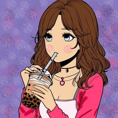 realistic girl drinking boba tea