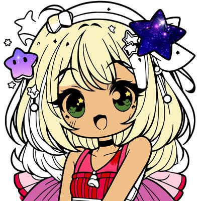 cute anime girl with star accessories