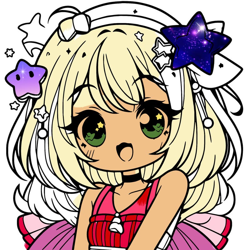 cute anime girl with star accessories