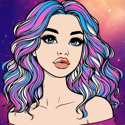 realistic girl with wavy hair and lips