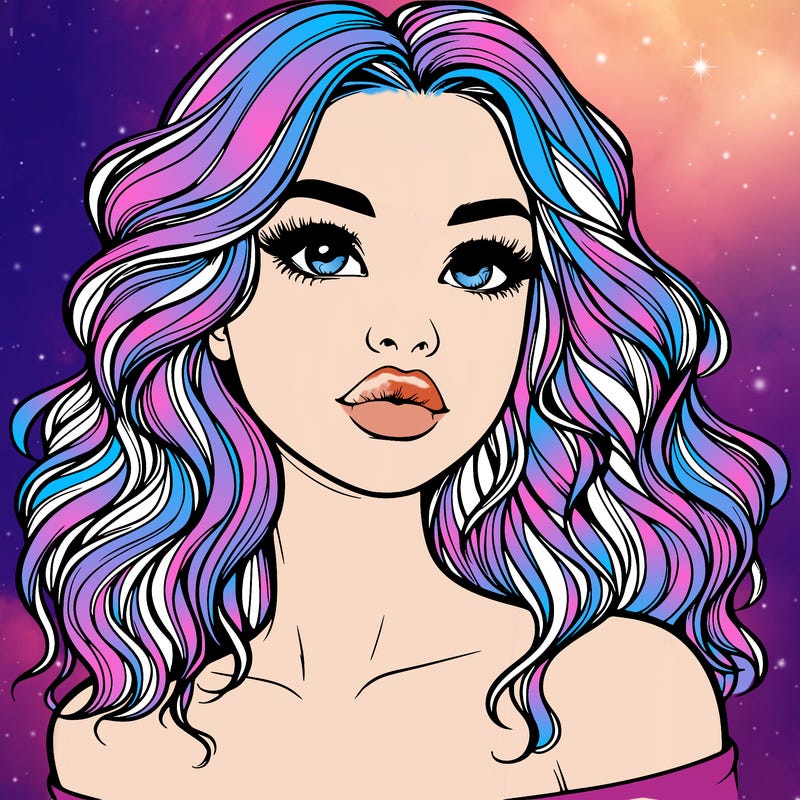 realistic girl with wavy hair and lips