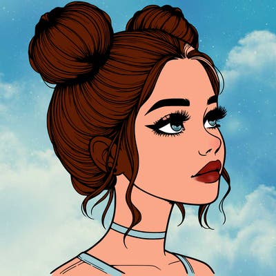 realistic girl with buns on the top of her head
