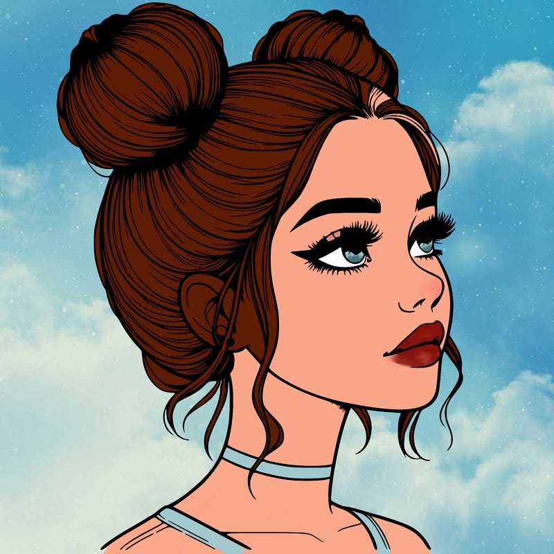 realistic girl with buns on the top of her head