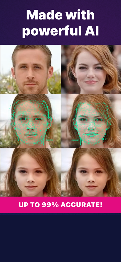 BabyLab - Baby Maker Generator - Demonstration of BabyLab AI facial mapping technology using celebrity photos to generate a baby image
