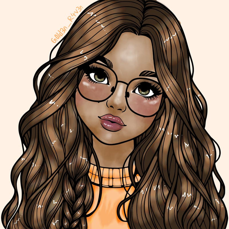 girl with long hair and freckles and glasses realistic