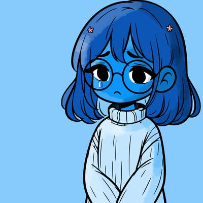 sad girl with glasses in a sweater