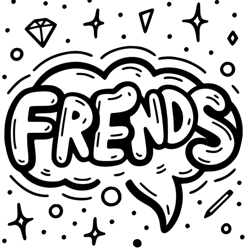 the word ''friends'' in bubble letters