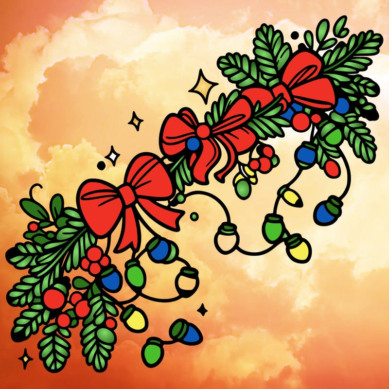christmas garland: decorated with lights and ribbons..simple vector art