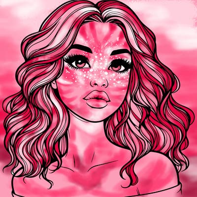 realistic girl with wavy hair and lips