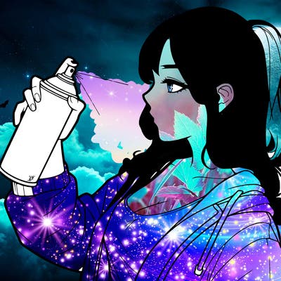 a realistic girl spray, painting