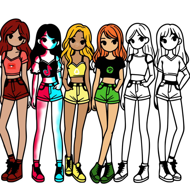 a group of girls wearing crop tops and shorts