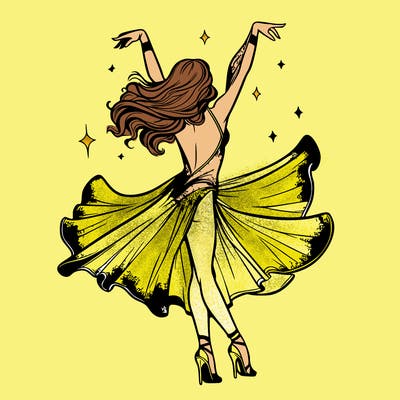 dancer dancing with a shimmery costume on realistic