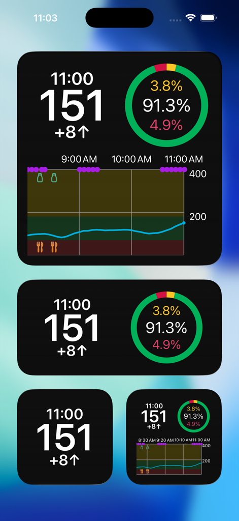 Guardian Monitor - Guardian Monitor iPhone widgets displaying real-time glucose data and trends