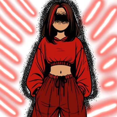 realistic girl faceless with baggy pants and a crop top