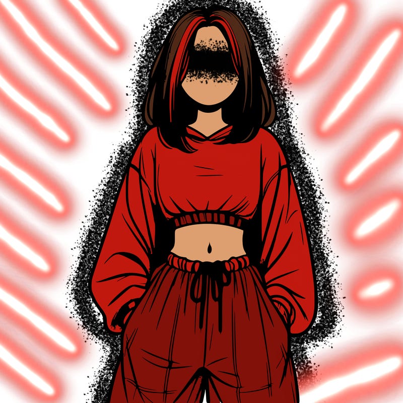 realistic girl faceless with baggy pants and a crop top