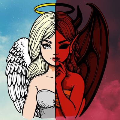 realistic angel half demon