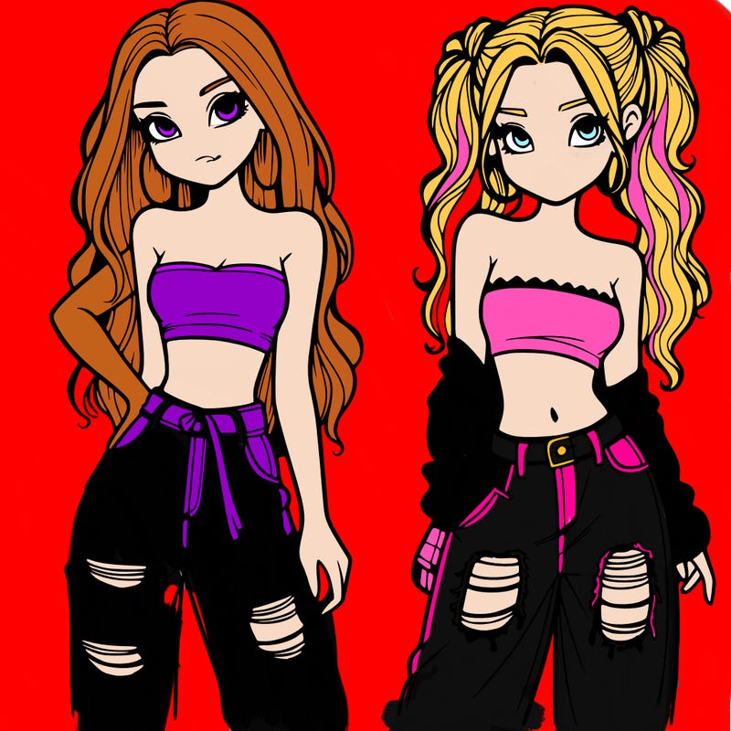 2 girls in crop tops and baggy jeans ripped