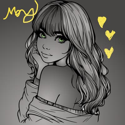 realistic girl with bangs looking over her shoulder