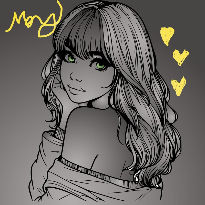 realistic girl with bangs looking over her shoulder