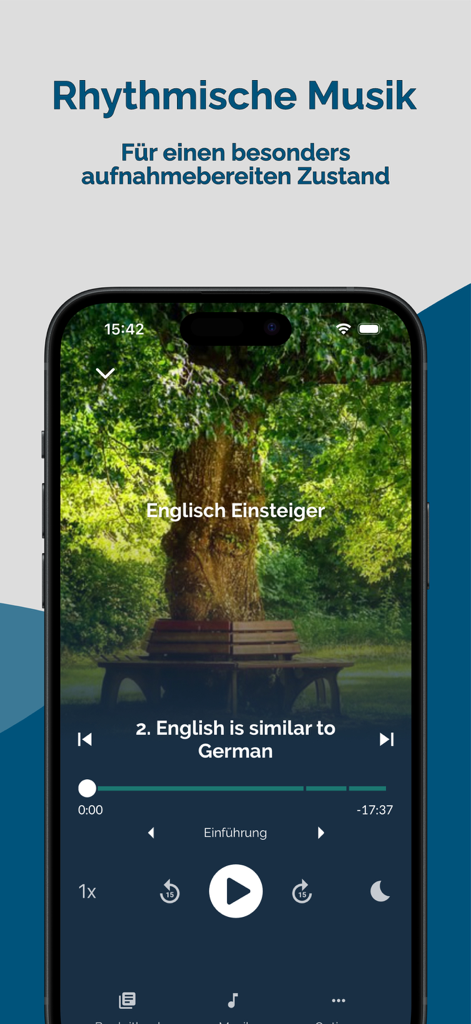 Jicki Sprachen lernen - Jickiアプリのオーディオプレーヤーインターフェース。英語のレッス​​ンのためのリズミカルなBGMを特徴