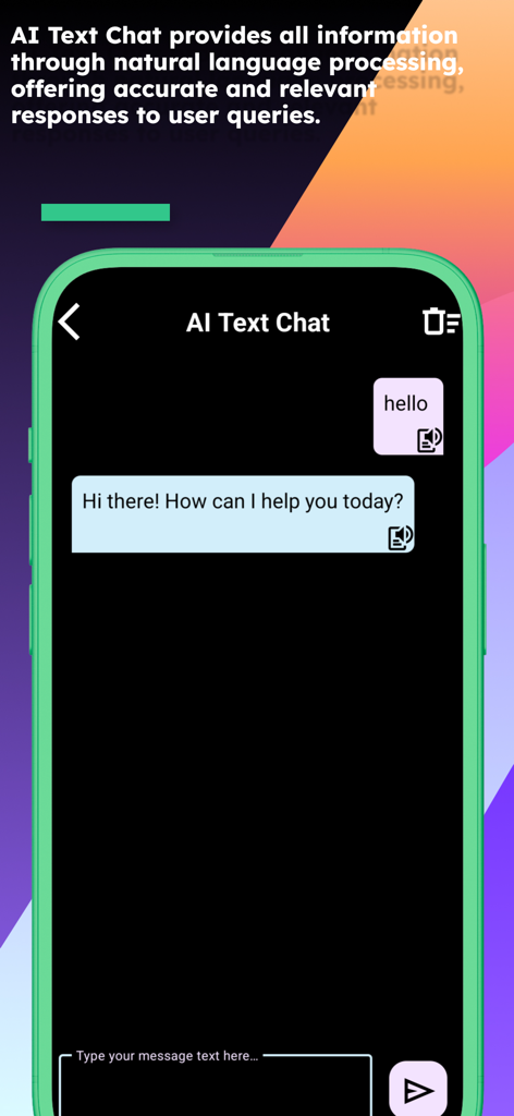 English - Punjabi Translator - 会話の例を示すAIテキストチャット機能を示す英語-パンジャブ語翻訳アプリのインターフェース。