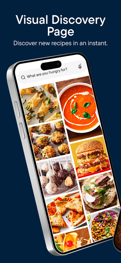 Delish: Original Fun Recipes - Visuelle Rezept-Entdeckungsseite in der Delish-App mit einem Raster verschiedener Gerichte