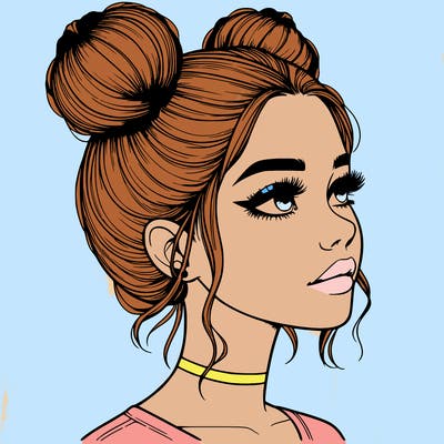 realistic girl with buns on the top of her head