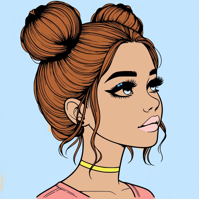 realistic girl with buns on the top of her head