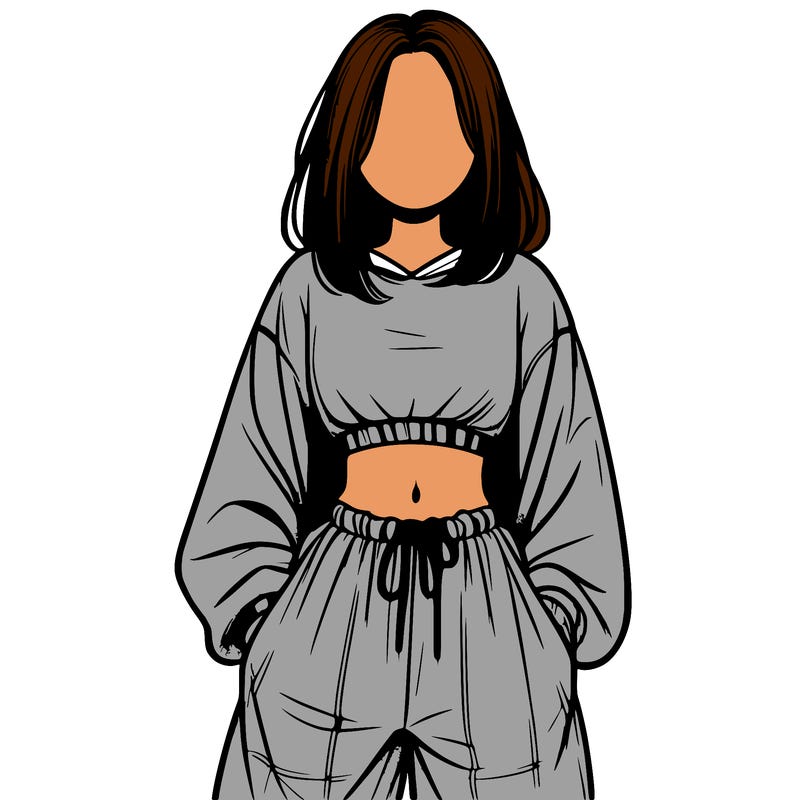 realistic girl faceless with baggy pants and a crop top
