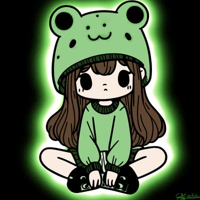 a girl wearing a frog hat and some frog socks