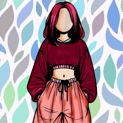 realistic girl faceless with baggy pants and a crop top