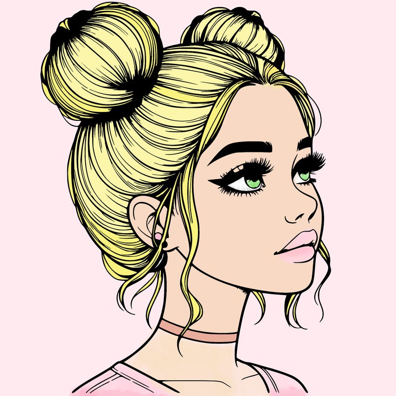realistic girl with buns on the top of her head