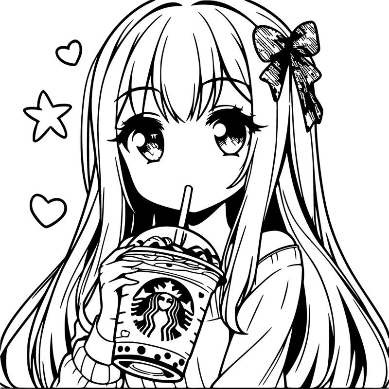 anime girl drinking starbucks boba
