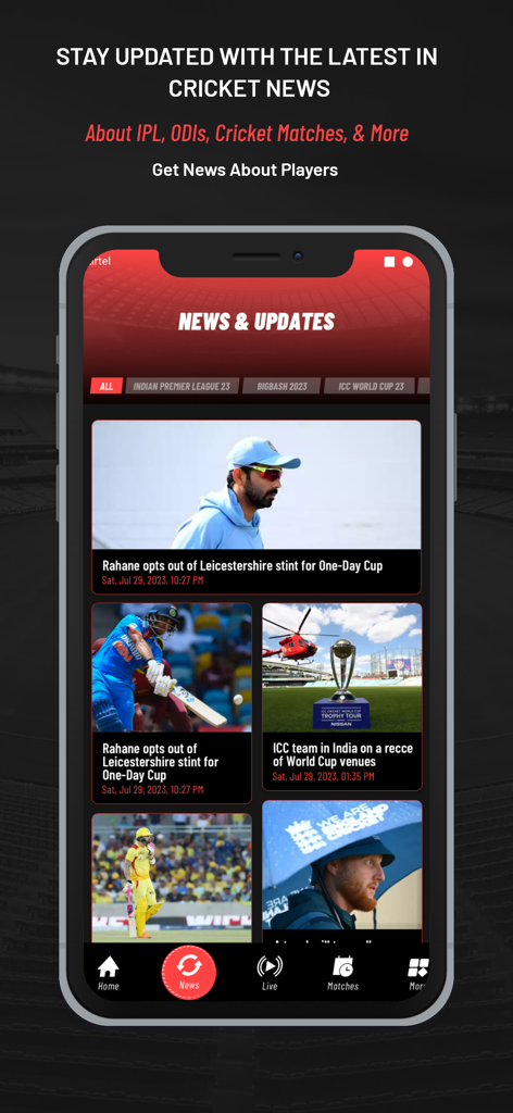 Cricket Mazza 11 - Cricket Mazza 11 mobile app interface for latest cricket news and match updates