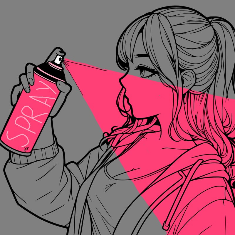 a realistic girl spray, painting