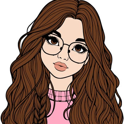 girl with long hair and freckles and glasses realistic