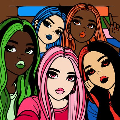 group of teen girls friends y2k up close in a selfie