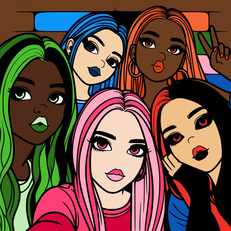 group of teen girls friends y2k up close in a selfie