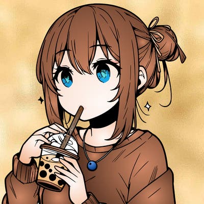 manga character drinking boba