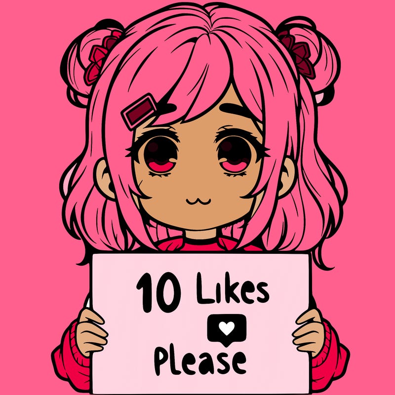 a girl with a sign saying 10 likes please