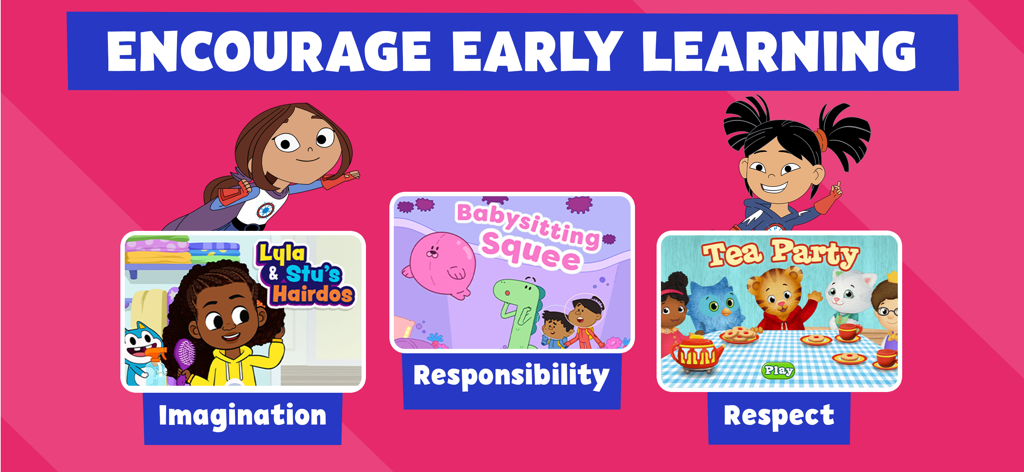 PBS KIDS Games interface showing activities for imagination responsibility and respect