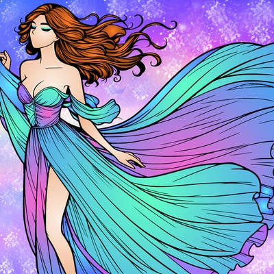 realistic woman in dress flowing the the wind