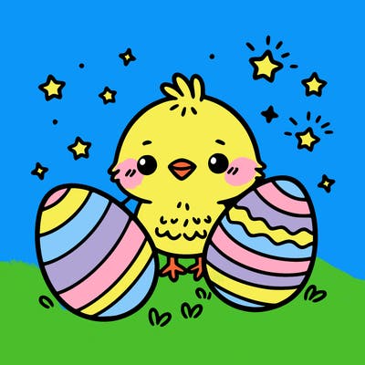 cute easter chick with eggs