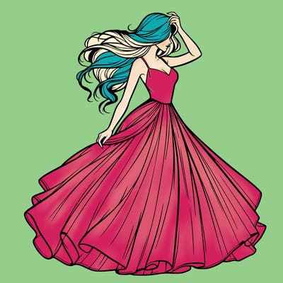 realistic woman with dress flowing in the wind