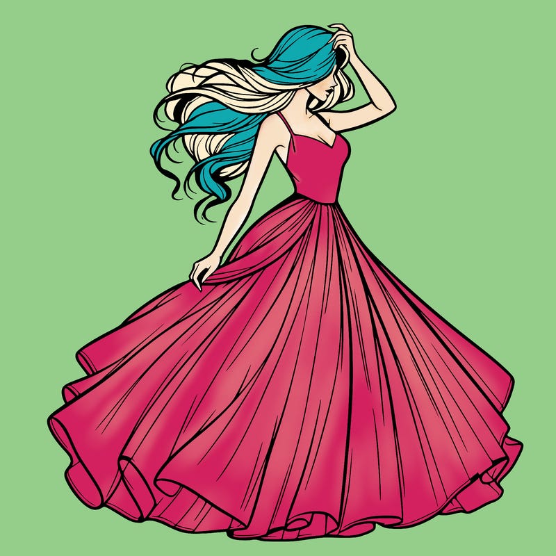 realistic woman with dress flowing in the wind